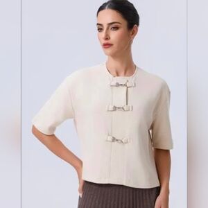 ZARA‎ Beige Top with Silver Trim Women’s Size M NWT